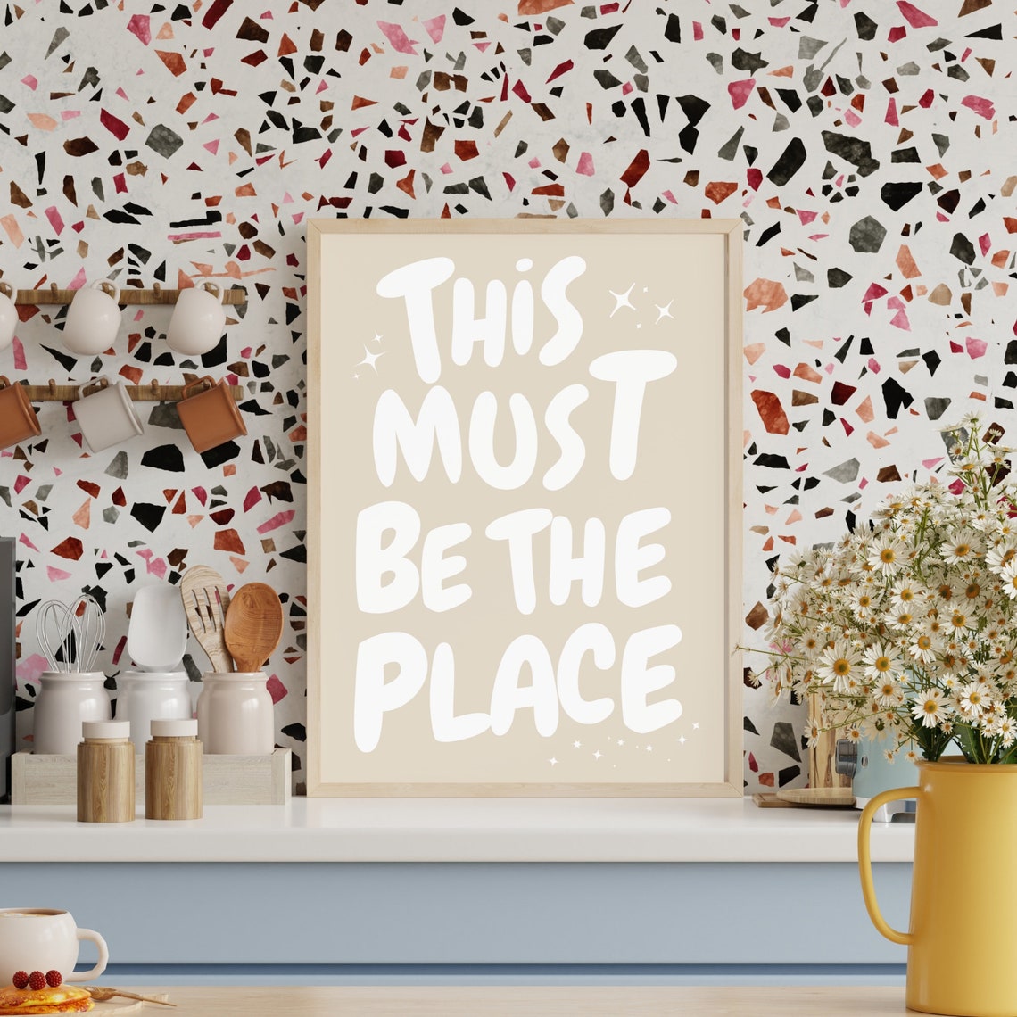 This Must Be the Place Neutral Beige Typography Quote Sparkle Wall Art - Image 2