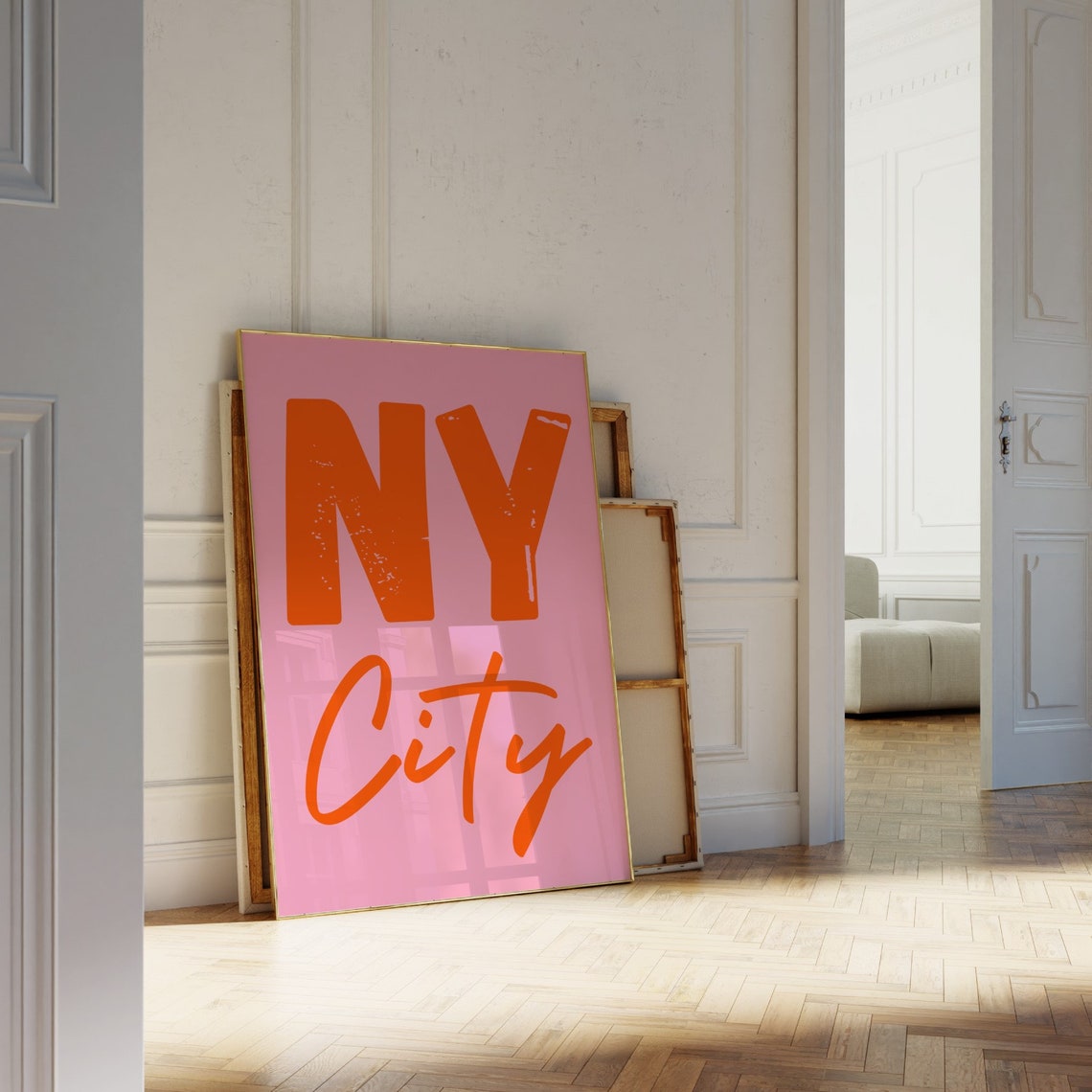 New York City Travel Print Pink Orange Poster Ny Travel Wall Art Typography Print Cityscape Travel Poster Nyc Poster - Image 2