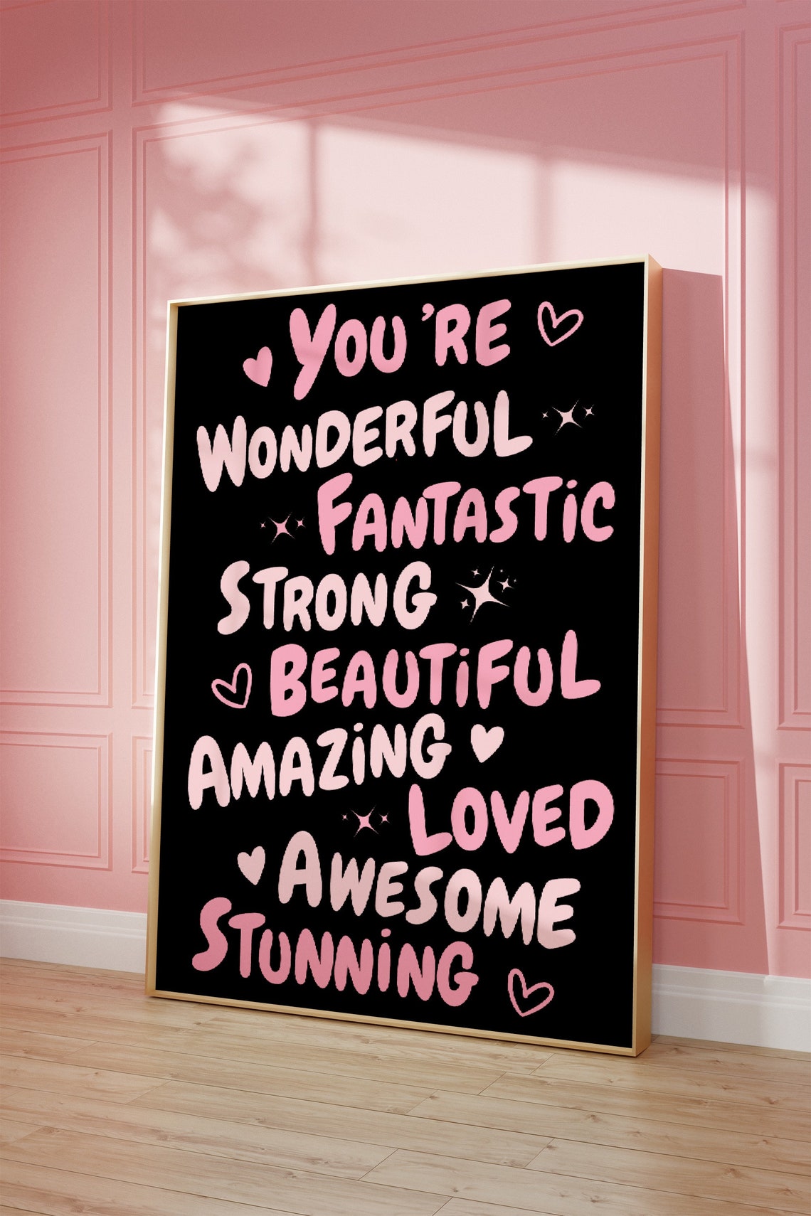 You Are Wonderful Affirmation Words Black Pink Funky Quote Poster - Image 3