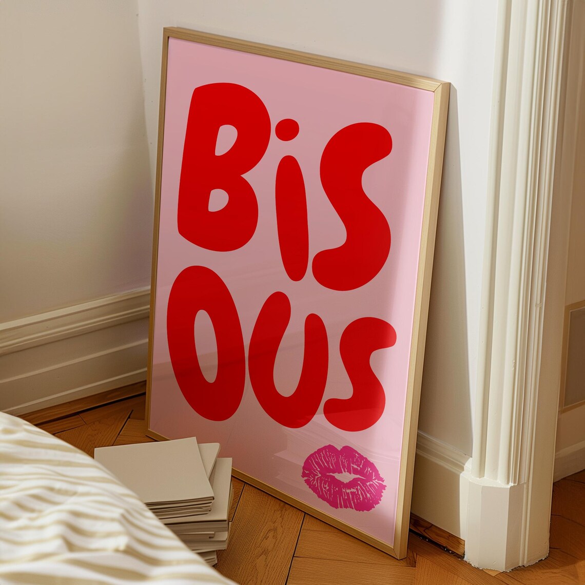 Bisous Print French Quote Poster Red Pink Wall Art Feminine Wall Art French Phrase Print Typography Wall Art French Saying - Image 3