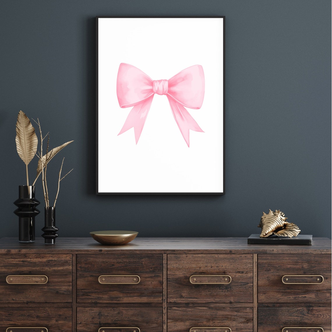 Sweet Pink Ribbon Bow Watercolor Soft Minimalist Coquette Poster - Image 2