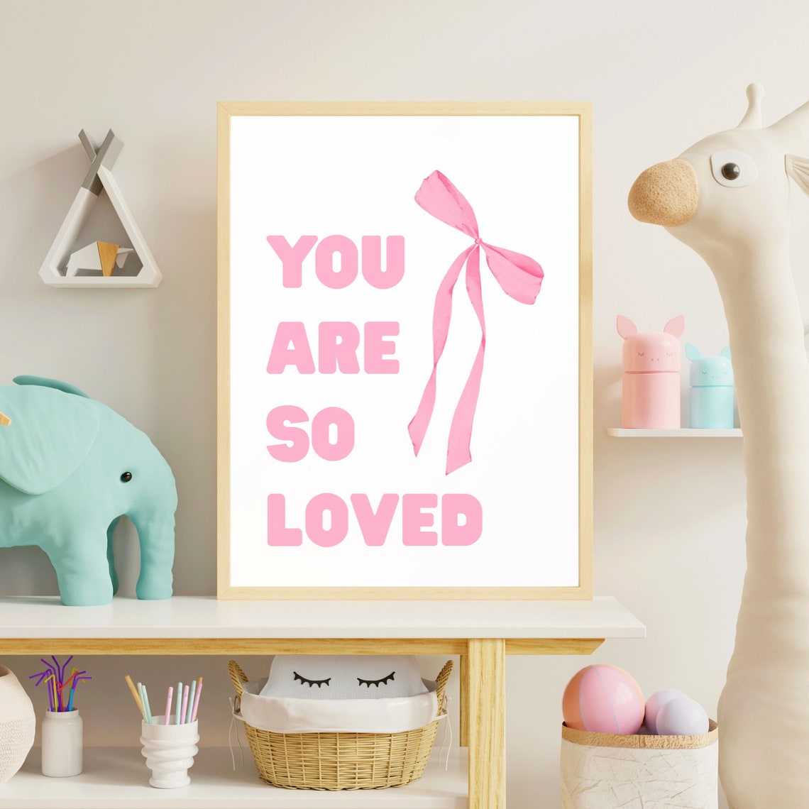 You Are So Loved Pink Bow Watercolor Affirmation Quote Poster - Image 2
