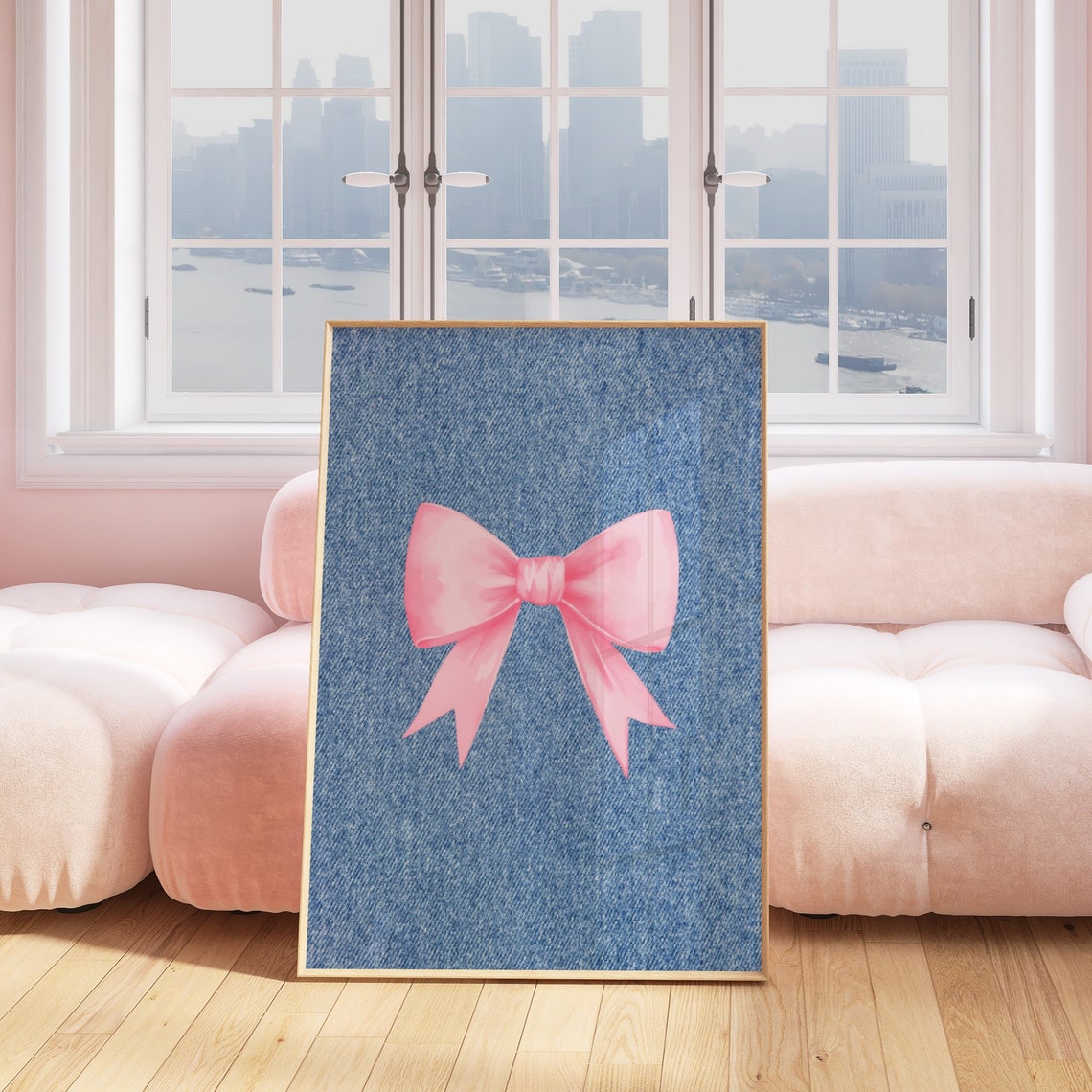 Pink Bow Print Demim Blue Wall Art Denim Prints Western Cowgirl Print Vintage Cowgirl Art Retro Wall Art Gift For Teen Girl - Image 3