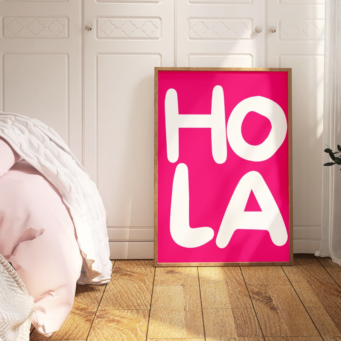 Hola White Bubble Lettering Hot Pink Spanish Bold Statement Poster - Image 3