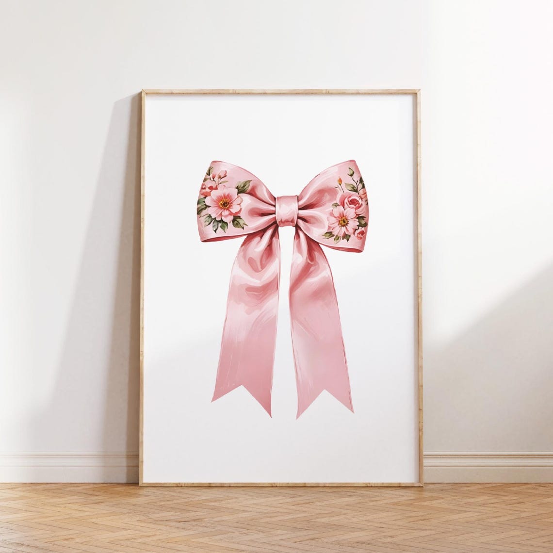 Pink Bow Print Floral Chinoiserie Nursery Print Coquette Room Decor Grandmillenial Wall Art Coastal Grandma Painting Teen Girl Poster