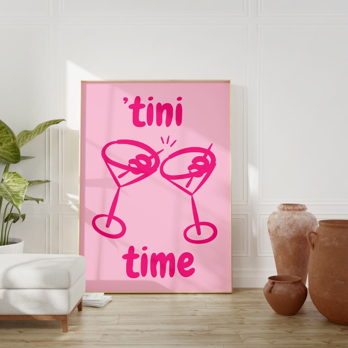 Tini Time Martini Cocktail Pink Bar Cart Cute Cheers Art Poster - Image 2