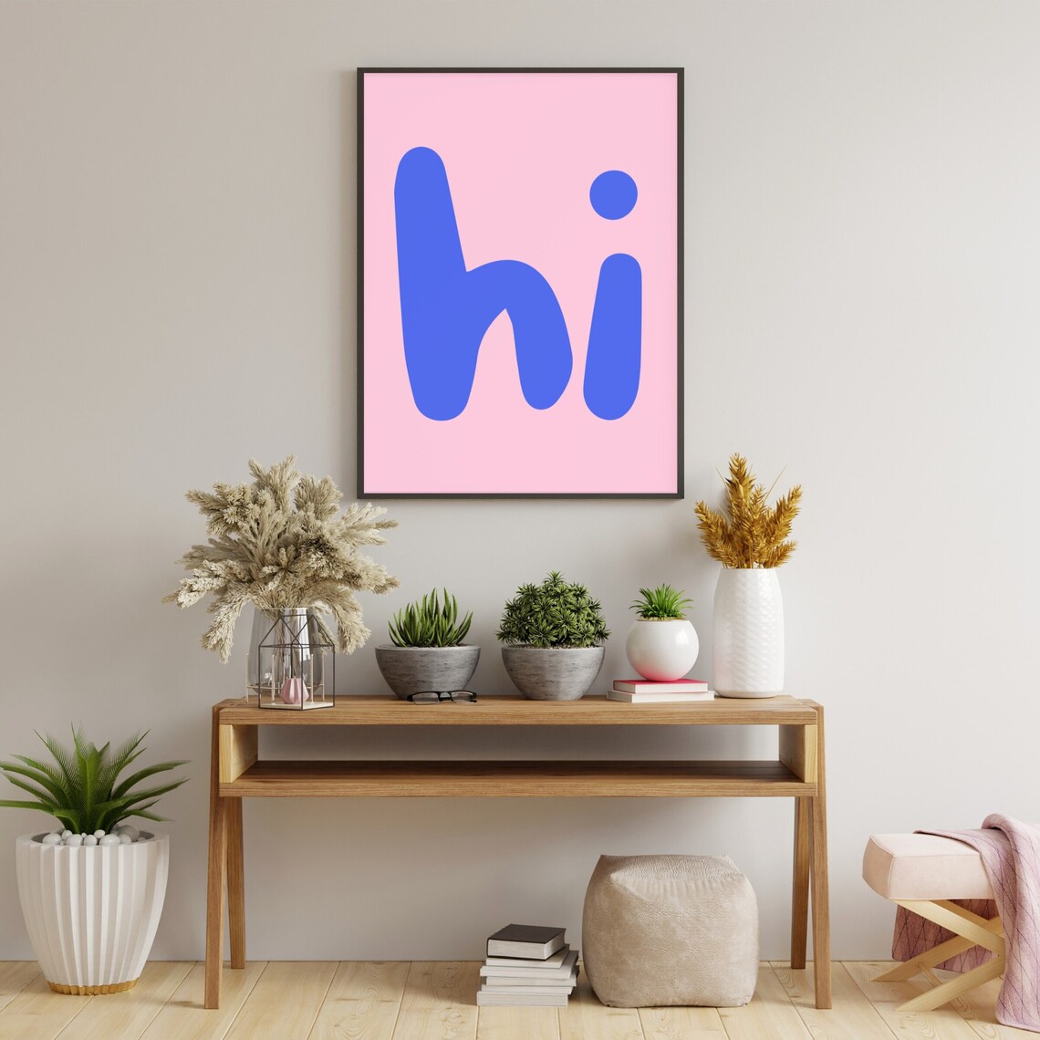 Hi Typography Print, Blue Pink Minimalist Poster - Image 4