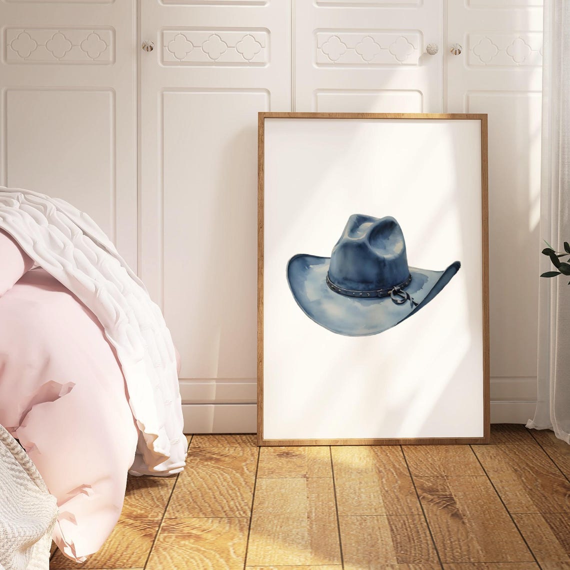 Blue Cowboy Hat Watercolor Minimalist Western Chic Decor Poster - Image 4