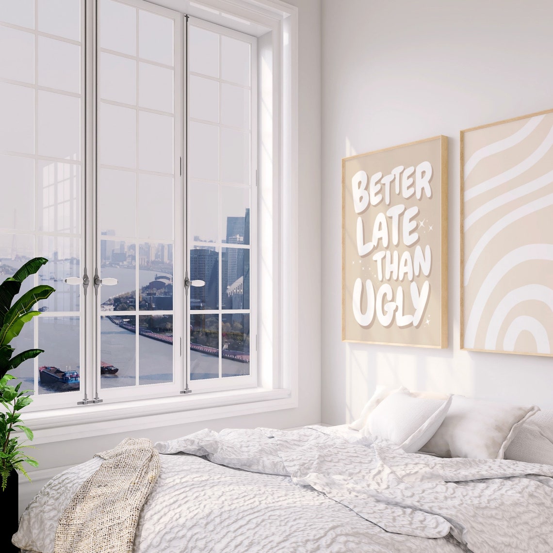 Better Late Than Ugly Funny Beige Retro Quote Sassy Vanity Dorm Print - Image 2