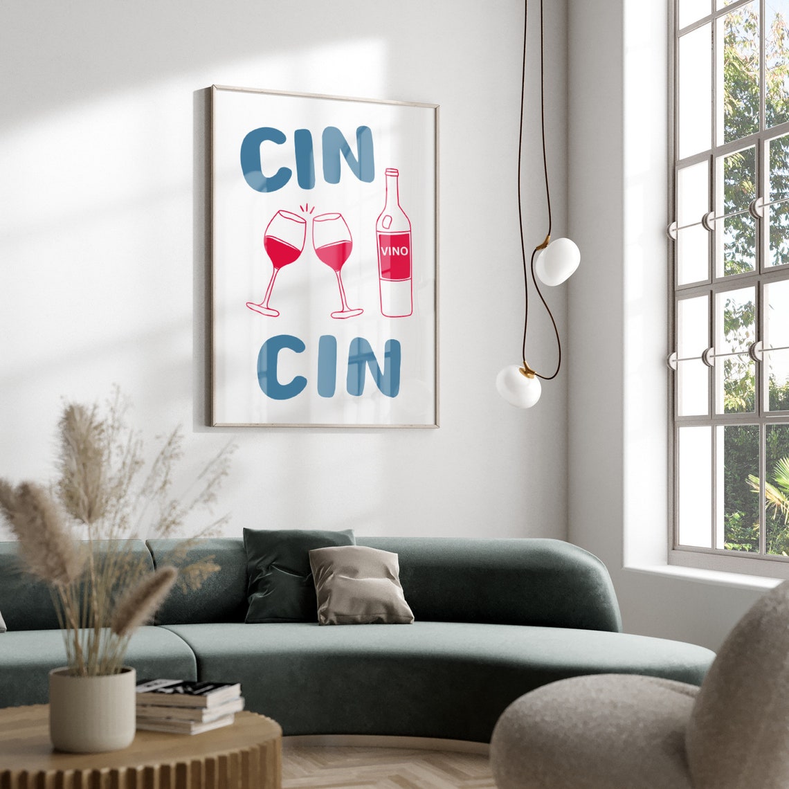 Cin Cin Wine Cheers Retro Kitchen Poster Red Vino Bottle Bar Art - Image 2