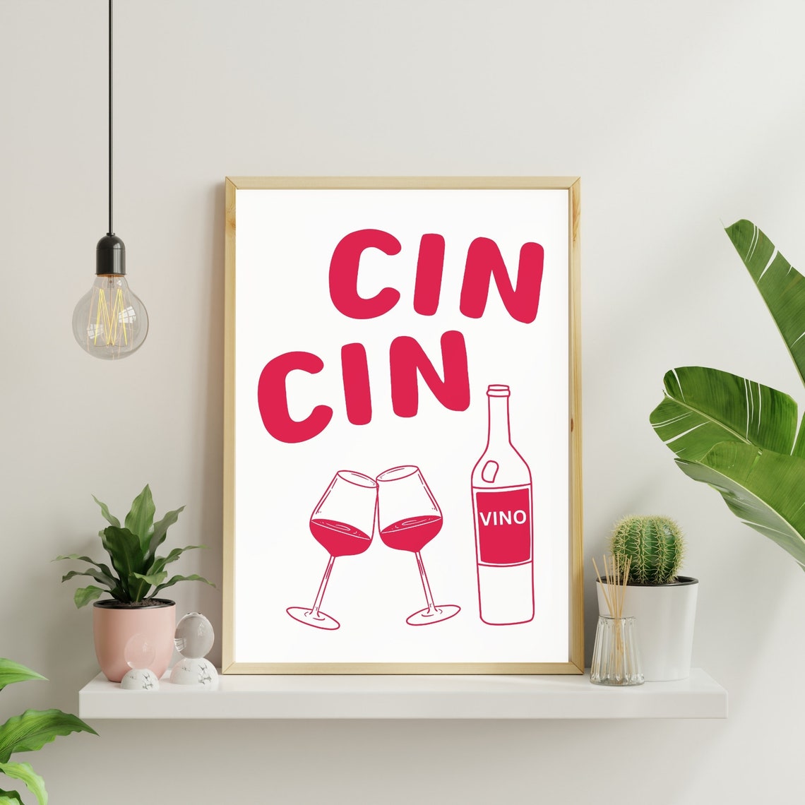 Cin Cin Red Wine Poster Kitchen Bar Cart Vino Cheers Wall Decor Art - Image 2