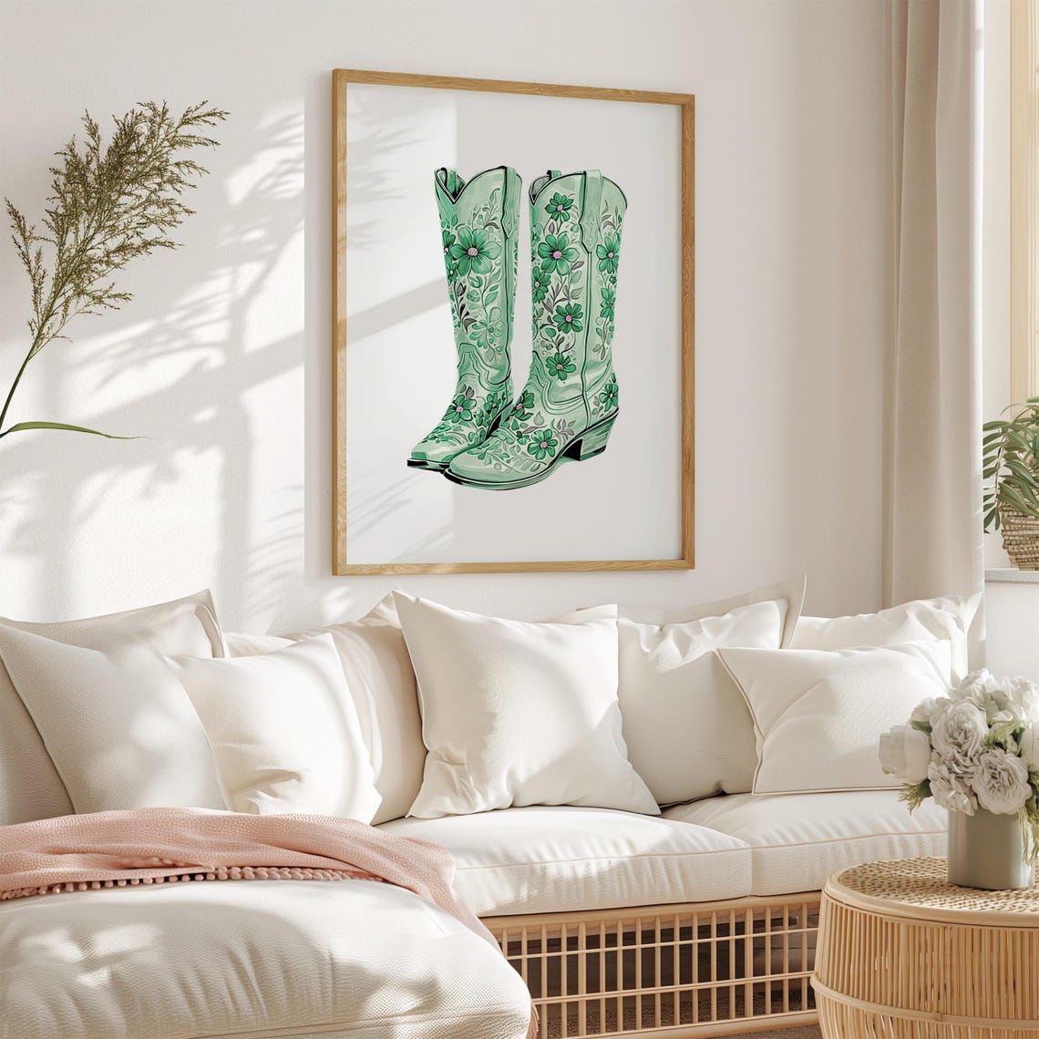 Green Cowboy Boots Print Green Coastal Cowgirl Boot Orint Granddaughter Print Preppy Chinoiserie Nursery Art Dorm Room Poster - Image 2
