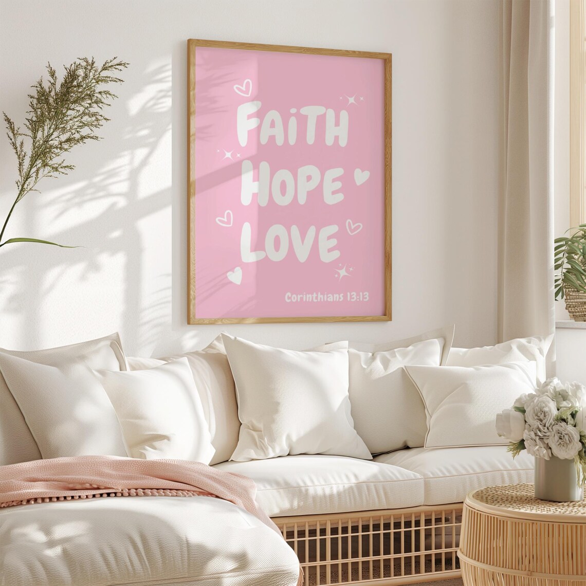 Modern Christian Art Scripture Wall Art Faith Hope Love Pink Christian Wall Art Bible Verse Prints - Image 3