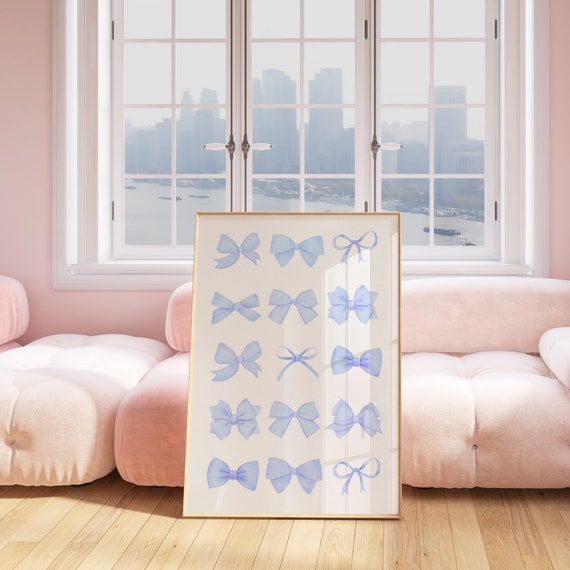 Blue Bow Print Blue Bows Poster Preppy Aesthetic Wall Art Teen Room Decor College Apartment Decor Nursery Girly Wall Art Pastel Poster