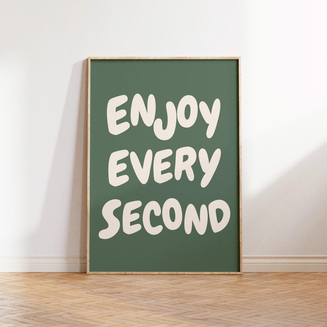 Enjoy Every Second Cream Bubble Letters Green Retro Quote Poster - Image 3