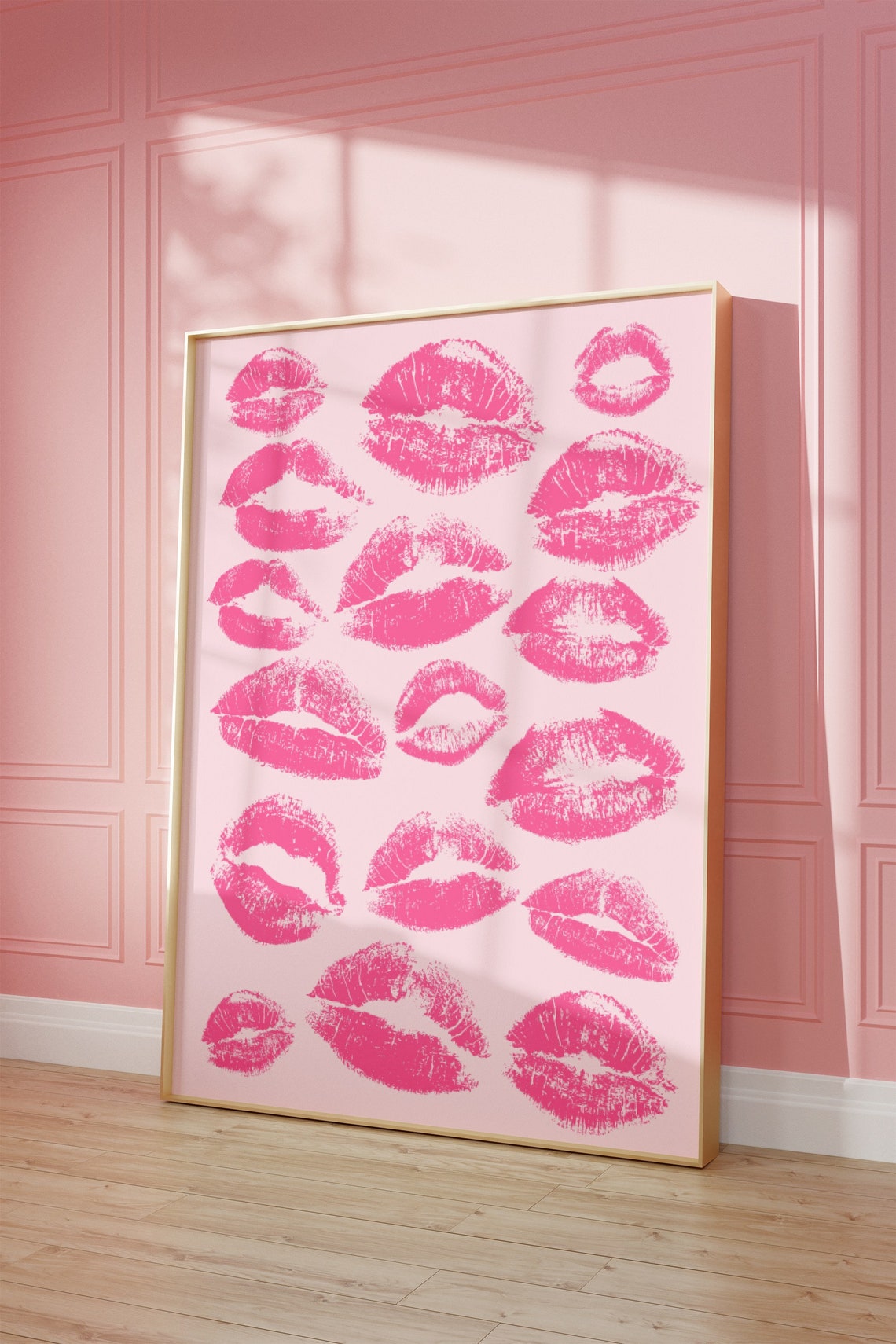 Pink Lipstick Kiss Marks Poster Pop Art Lips Collage Girly Room Decor - Image 2
