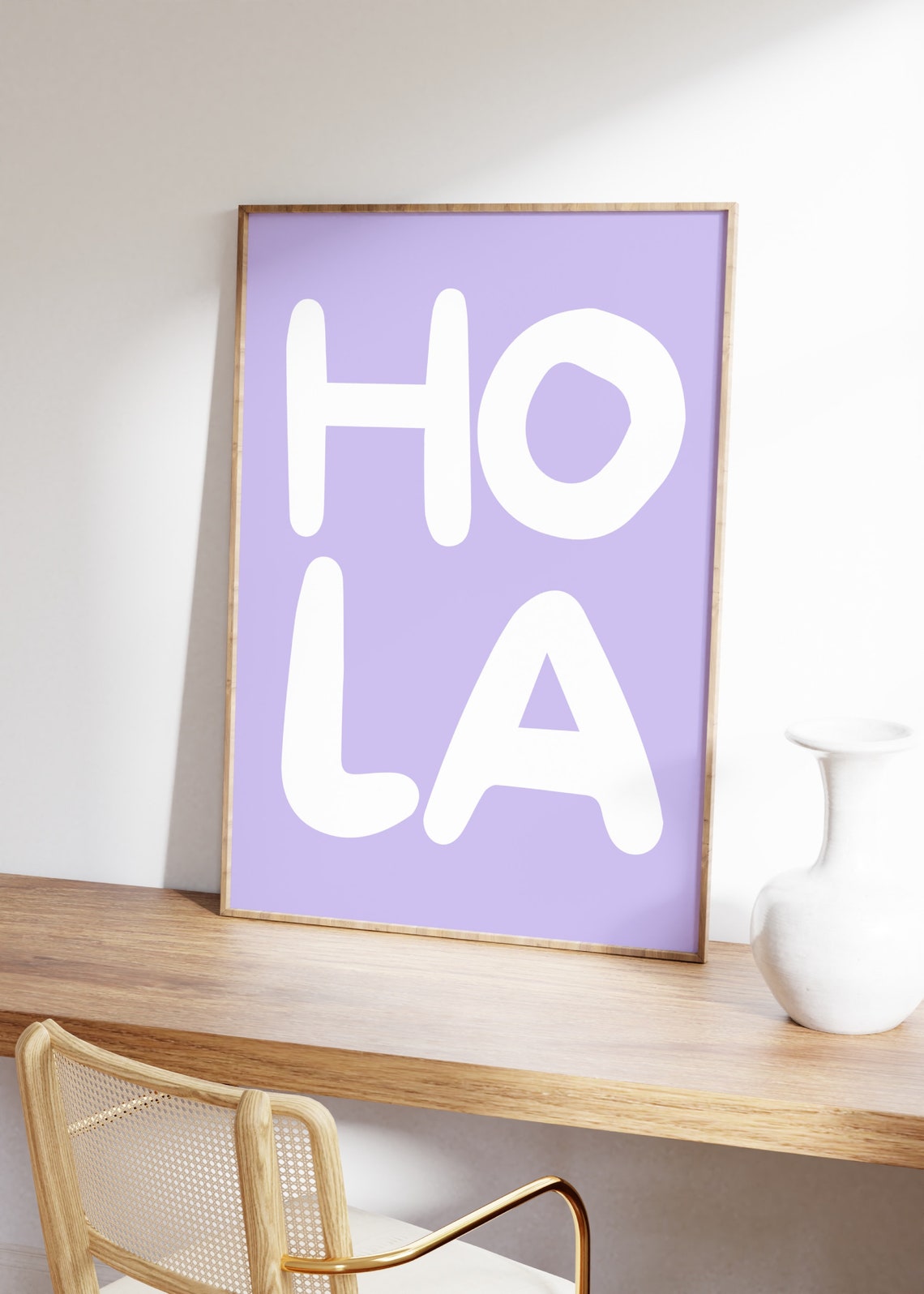 Hola Spanish Greeting White Typography Lavender Retro Decor Poster - Image 2