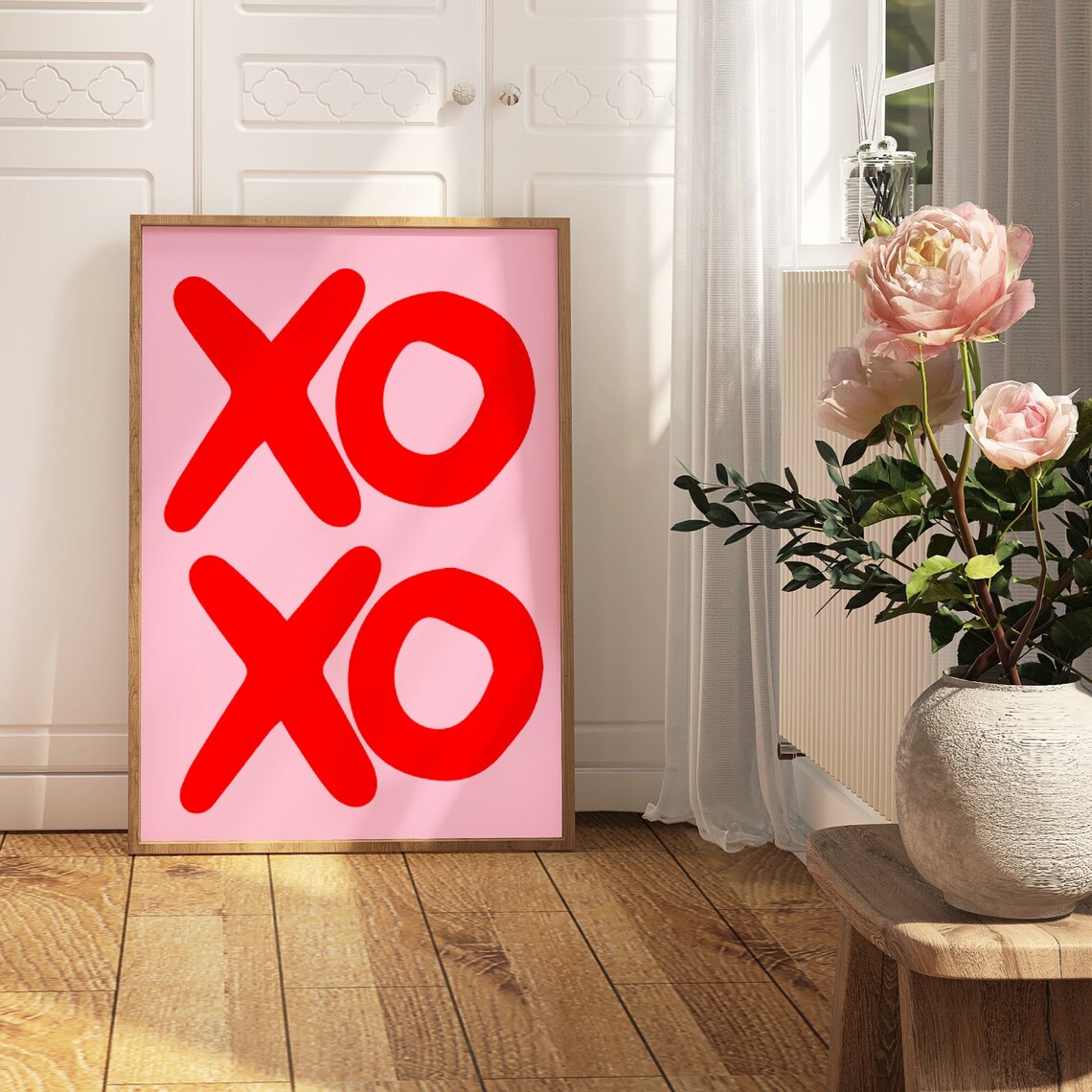 XO XO Red Chunky Lettering Pink Valentine Kisses Typography Poster - Image 3
