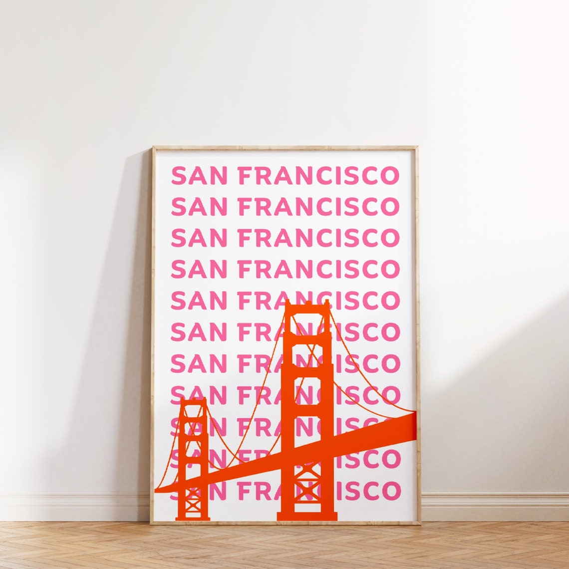 San Francisco Pink Repeat Typography Orange Golden Gate Bridge Poster - Image 3