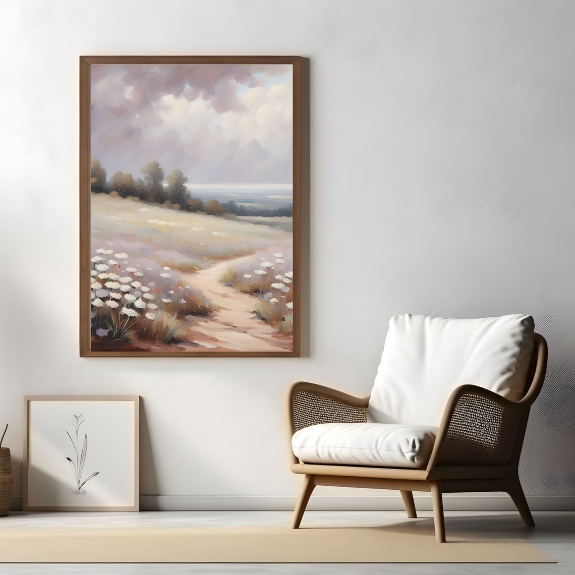Wildflower Meadow Path Country Oil Painting Landscape Poster - Image 2
