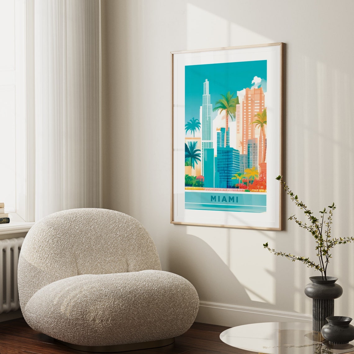 Miami Turquoise Skyline Palm Trees Vintage Travel City Gift Poster - Image 3