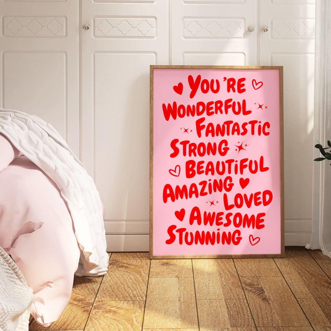 You Are Amazing Affirmations Poster Pink Red Words Positive Room Decor - Image 2