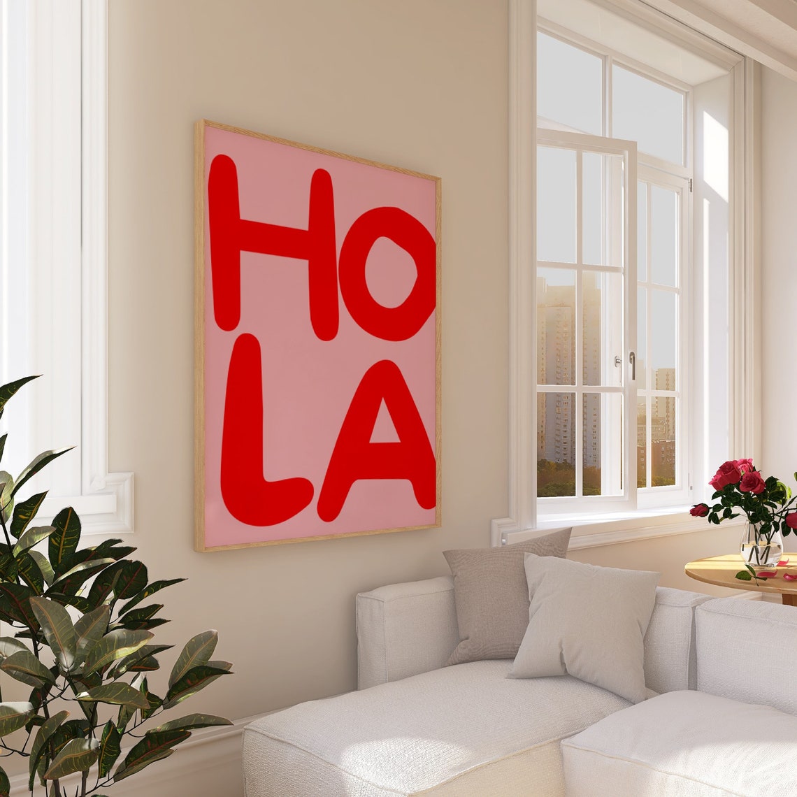 Hola Red Bubble Letter Pink Spanish Colorful Greeting Dorm Poster - Image 4