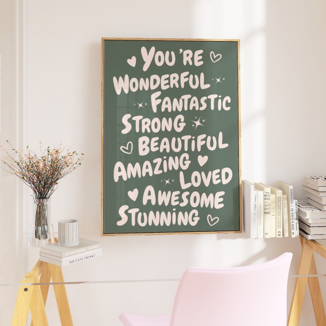 You Are Wonderful Affirmation Words Sage Green Funky Quote Poster - Image 2