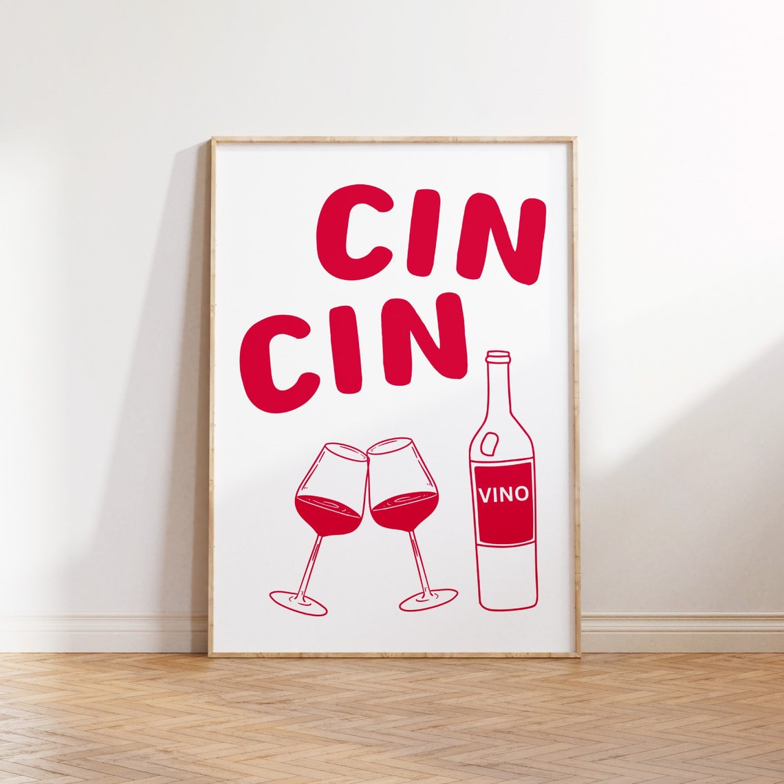 Cin Cin Red Wine Poster Kitchen Bar Cart Vino Cheers Wall Decor Art