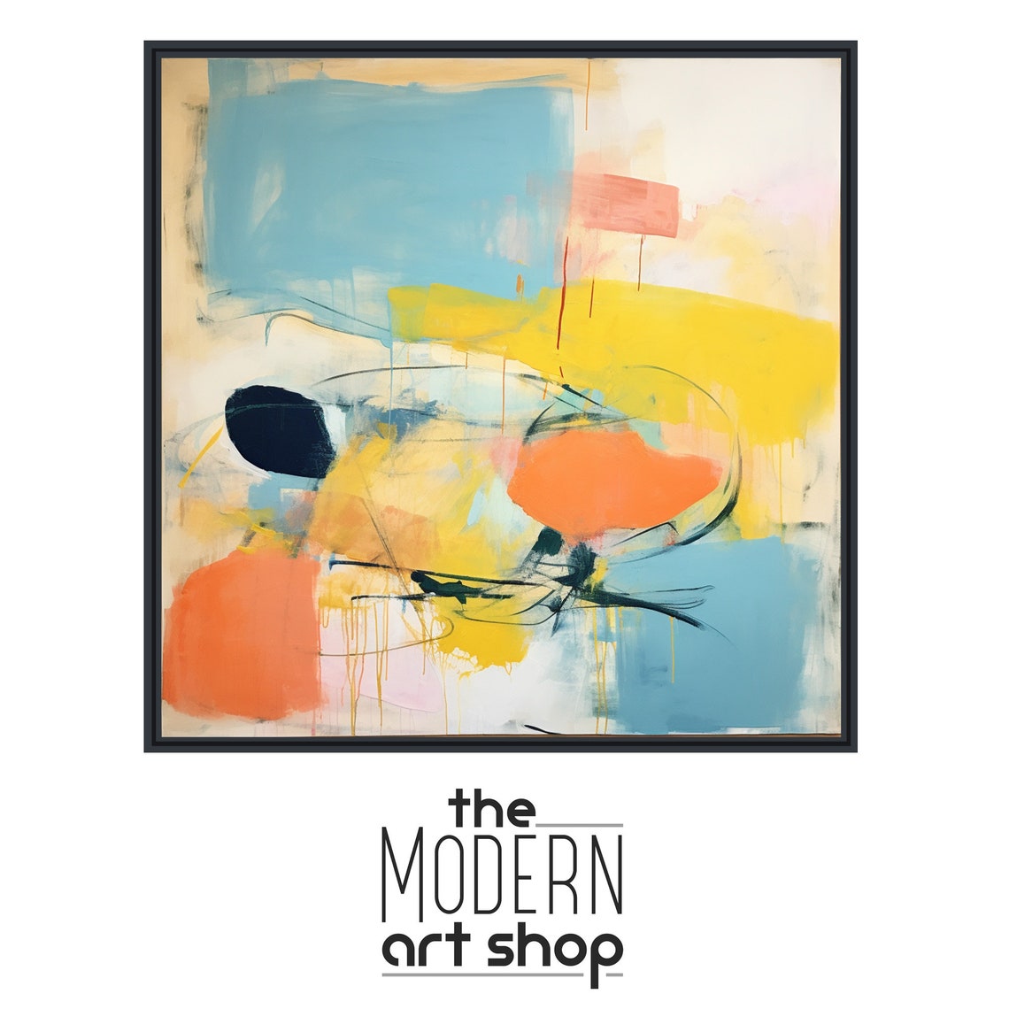 Bold Blue Yellow Abstract Expressionist Color Blocks Painting Poster - Image 4