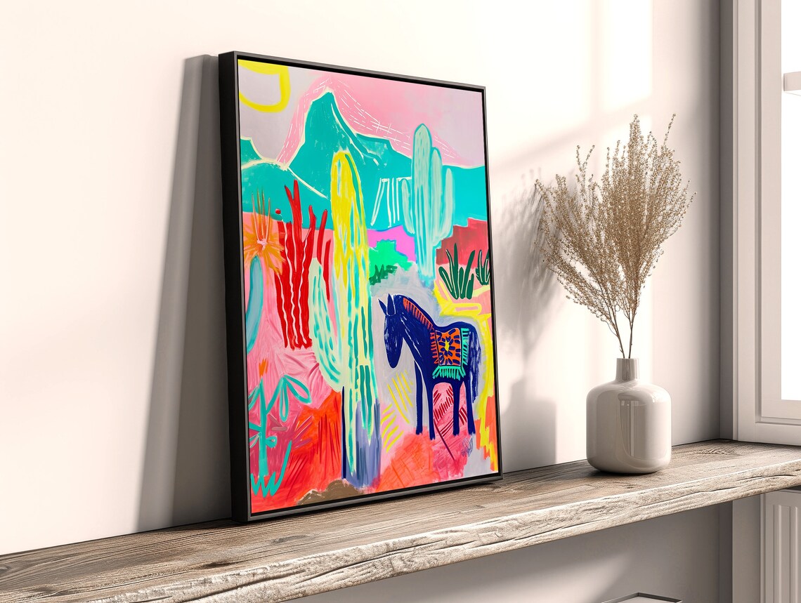 Southwestern Donkey and Cactus Abstract Art Print - Image 2
