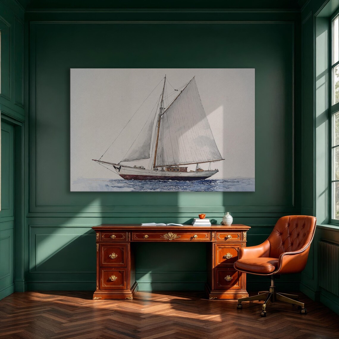 Sailboat In The Ocean, Nautical Seascape Art Print