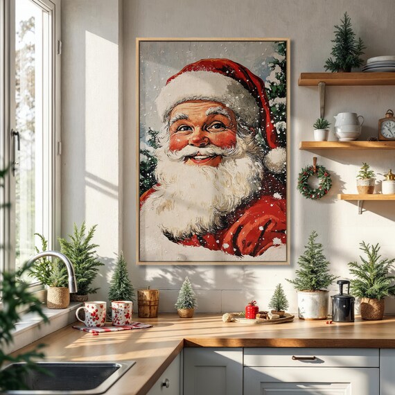 Classic Smiling Santa Claus Retro Christmas Portrait Wall Poster