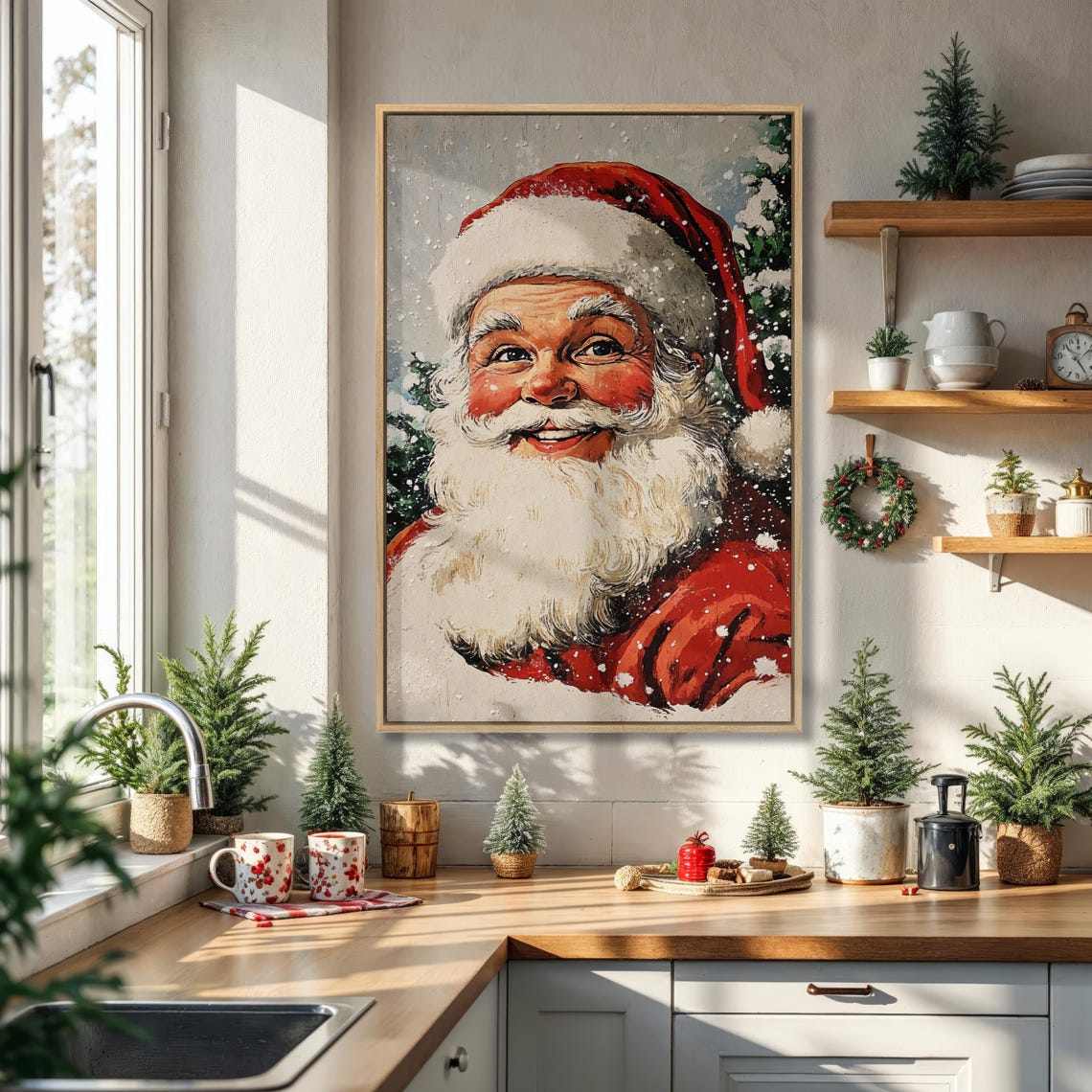 Classic Smiling Santa Claus Retro Christmas Portrait Wall Poster