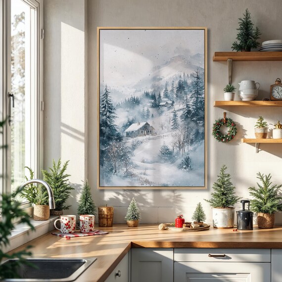 Misty Winter Cabin Nestled In A Snowy Pine Forest Watercolor Print