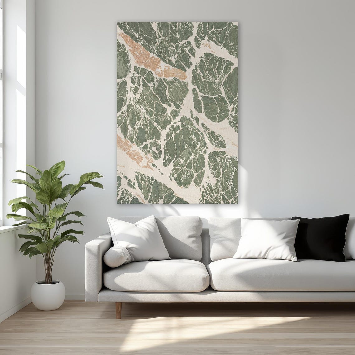 Green White Beige Marble Swirl Modern Minimalist Abstract Art Poster