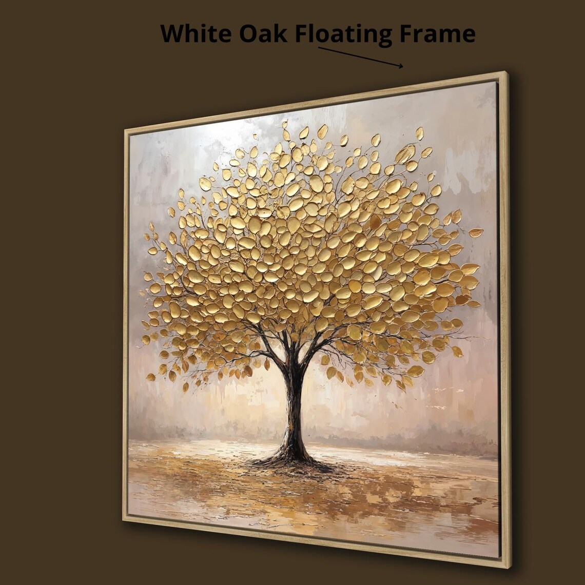 Majestic Golden Leaf Tree In Textured Gold Oil Painting Poster - Image 4