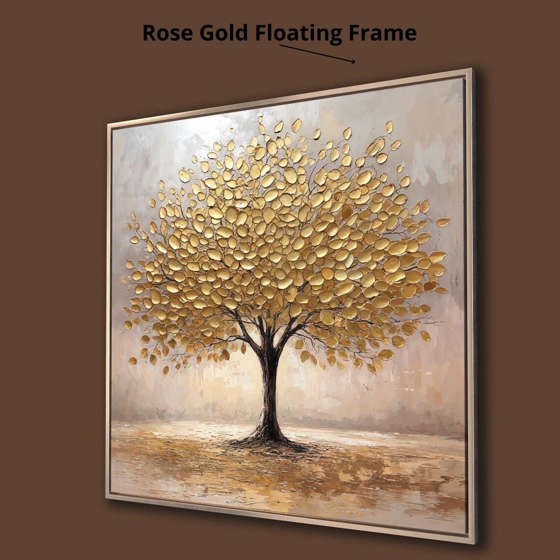 Majestic Golden Leaf Tree In Textured Gold Oil Painting Poster - Image 3