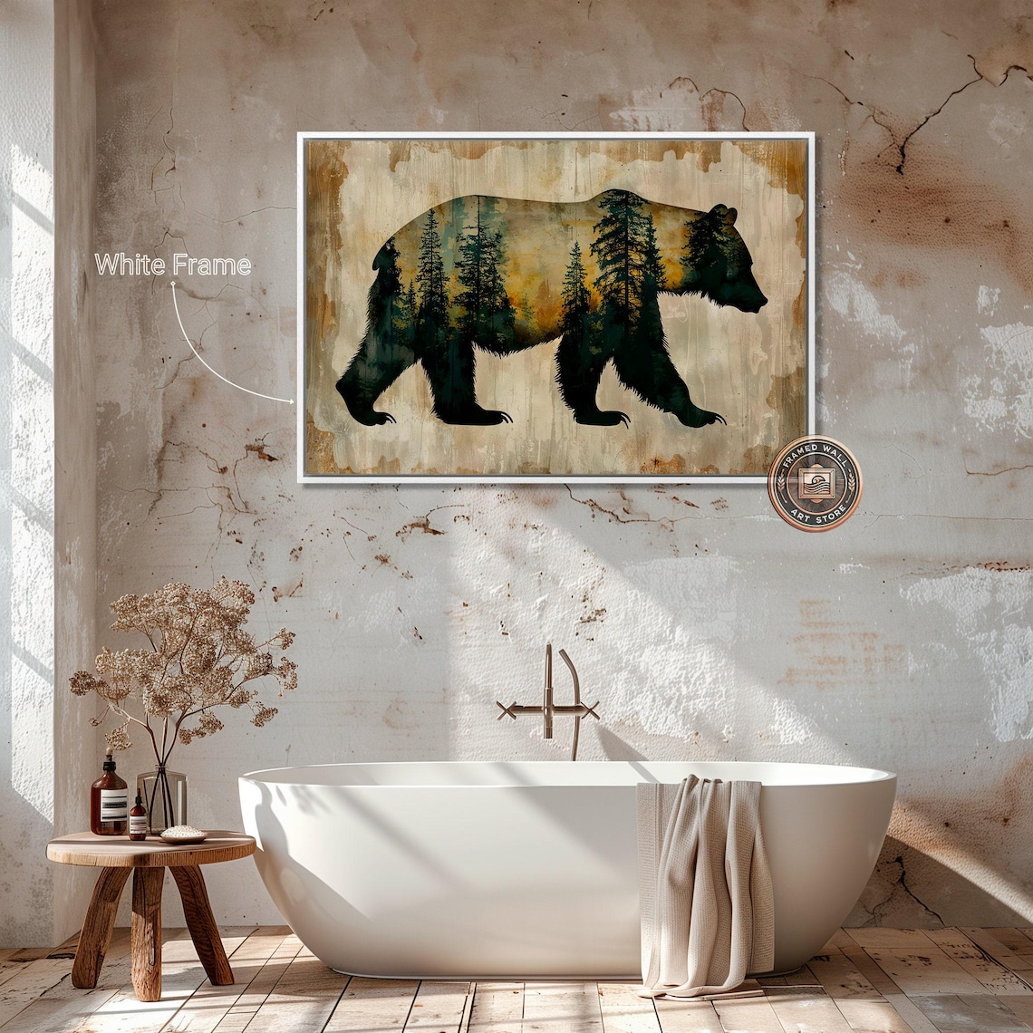 Rustic Bear Silhouette Forest Landscape Wall Art Print - Image 2