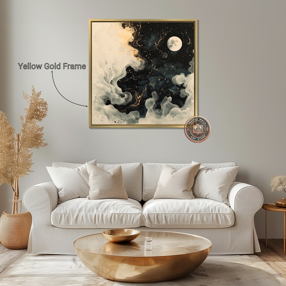 Full Moon And Gold Stars In Swirling Night Clouds Abstract Poster - Image 3