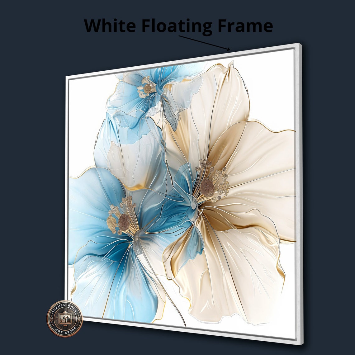 Abstract Blue Beige Blooms Translucent Petals Modern Floral Art Poster - Image 3