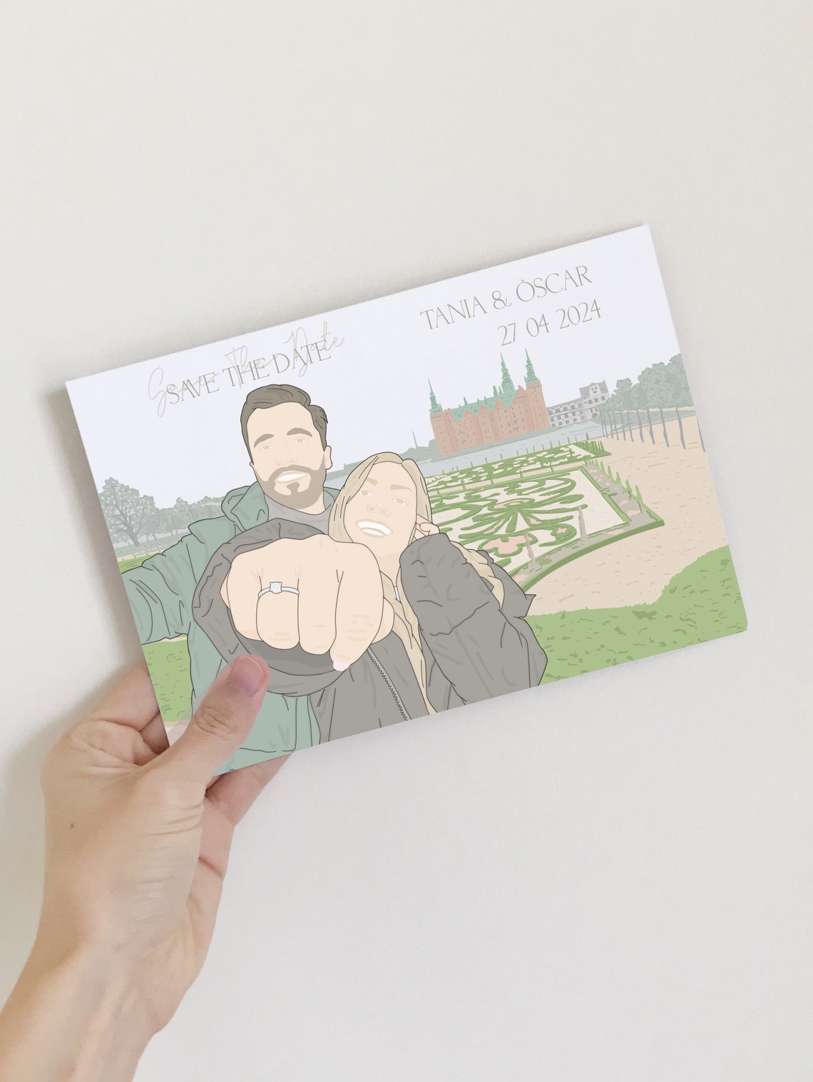 Beach Engagement Save the Date Custom Couple Illustration Art Poster - Image 2