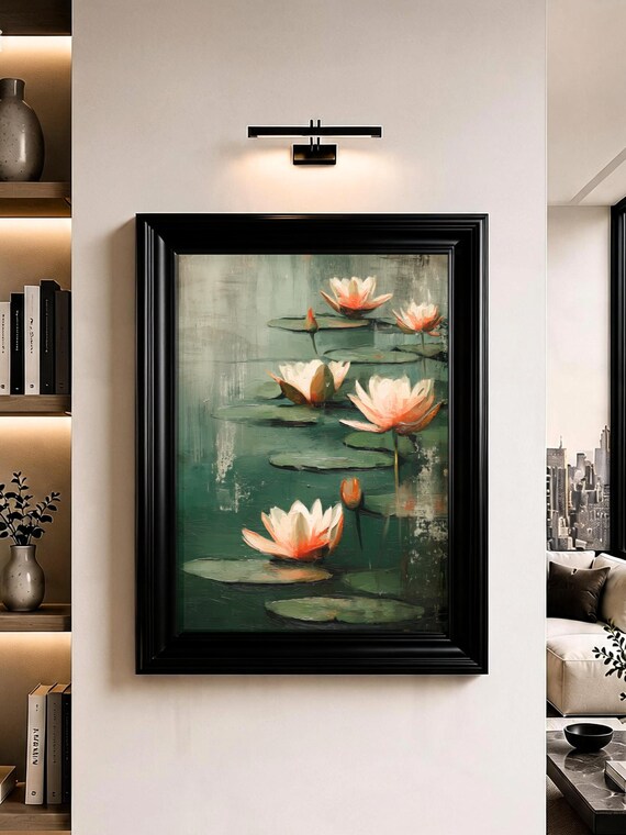Water Lily Wall Art Lotus Pond Botanical Oil Painting Print