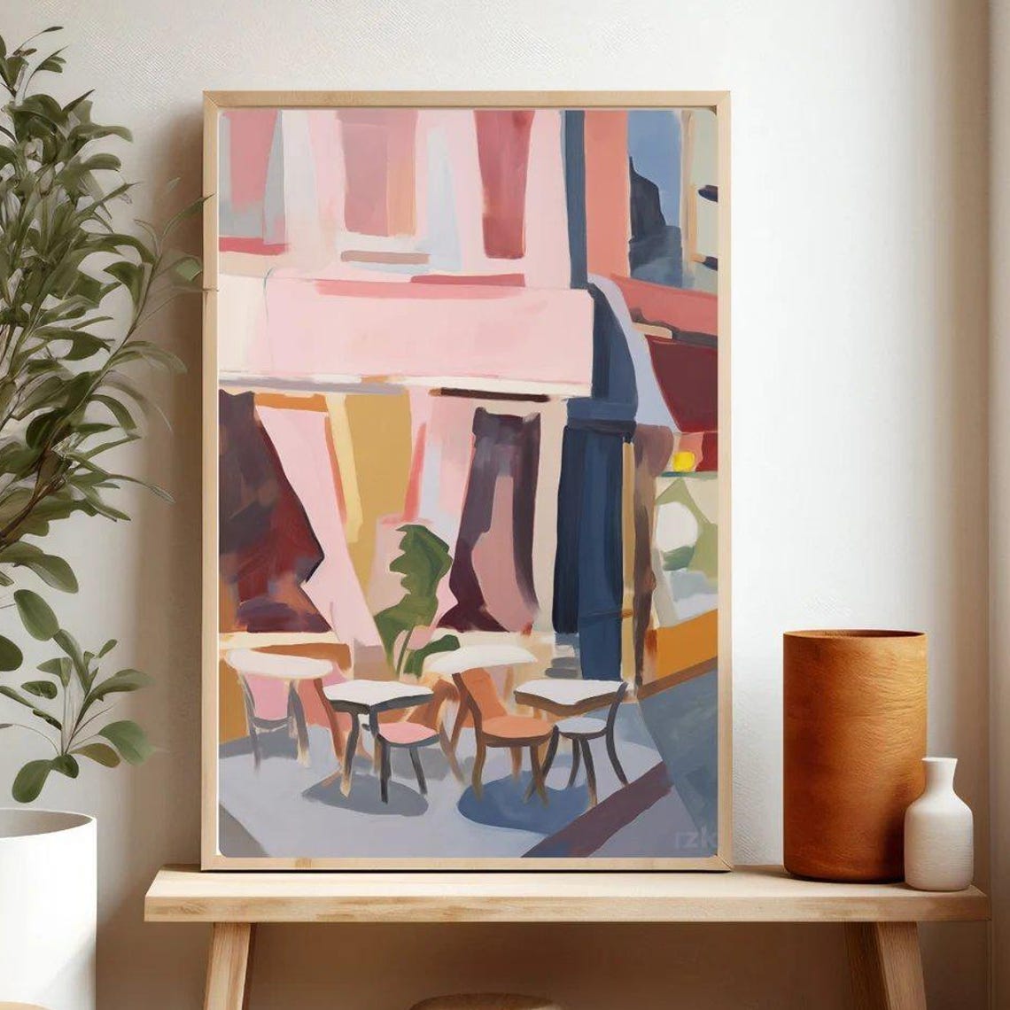 Abstract Paris Print French Bistro Painting Cafe Wall Art Colorful Watercolor France Travel Poster Giclee