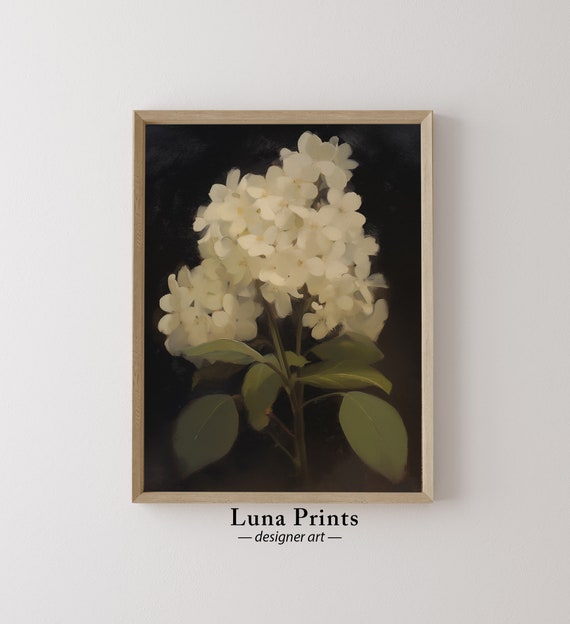 White Flower Painting Art Moody Spring Dark Floral