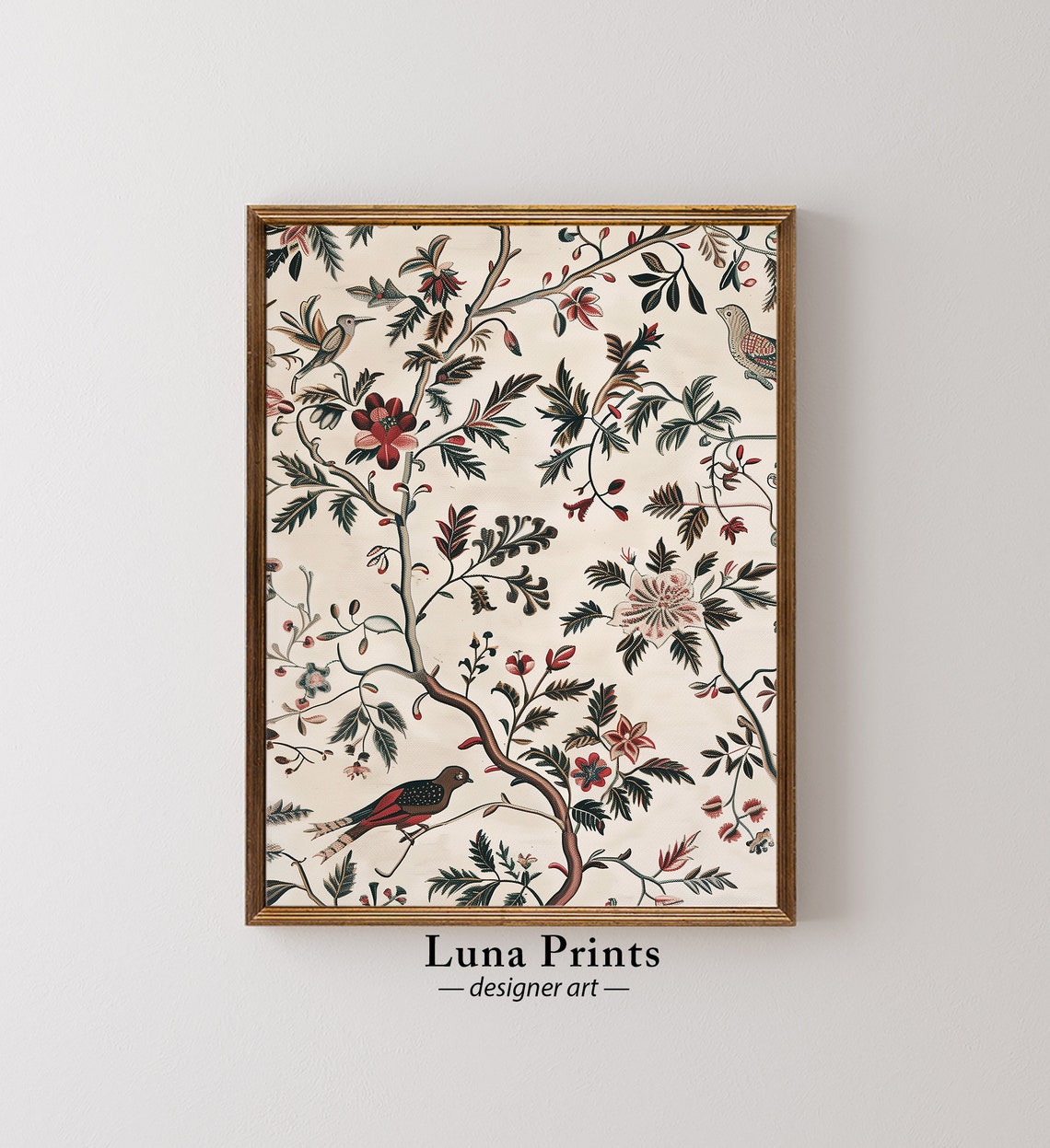 Chinoiserie Birds and Flowering Branches Wallpaper Style Wall Art