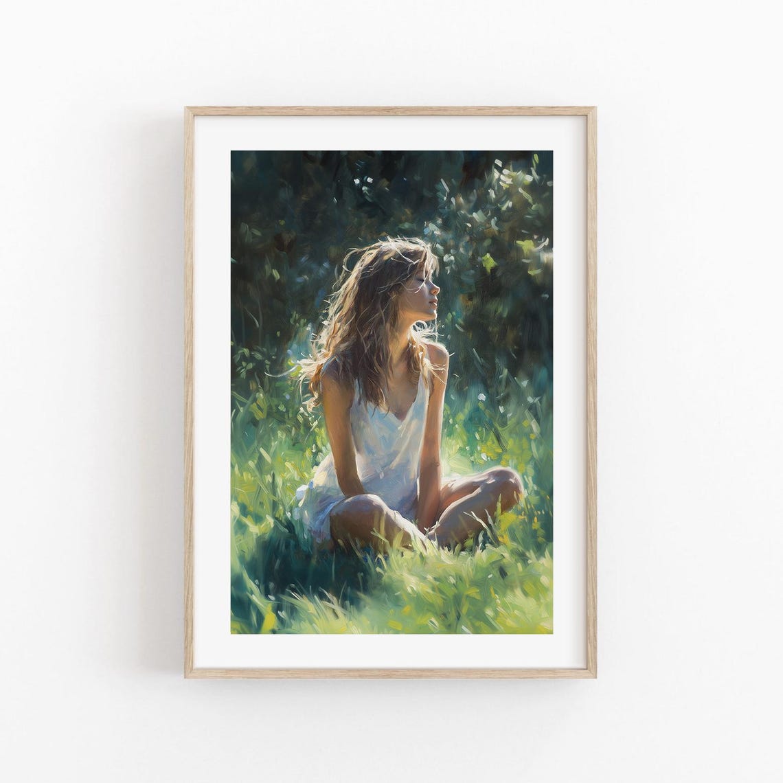Sunlit Woman in Meadow Dreamy Nature Painterly Portrait Poster