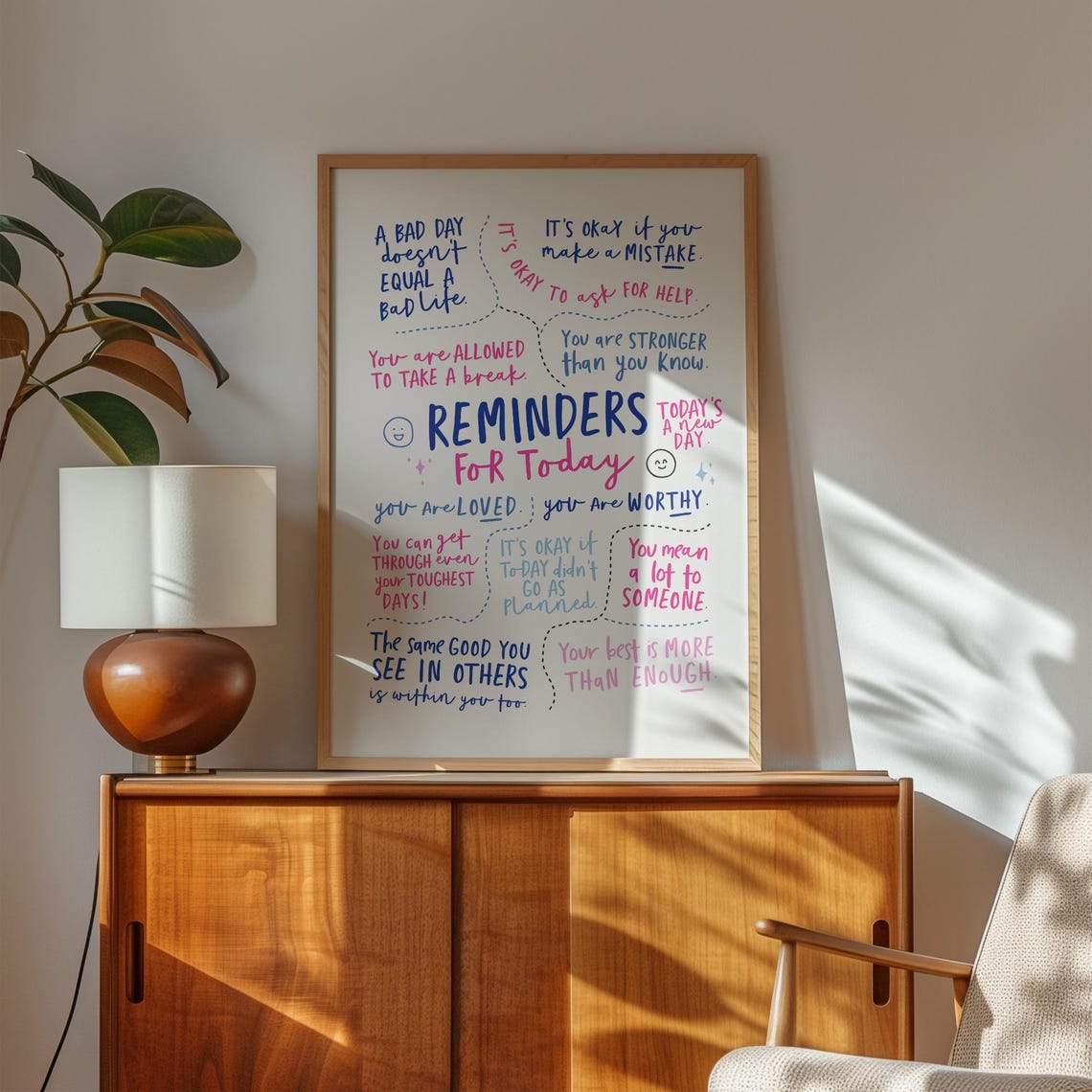 Positive Reminders Poster, Pink And Blue Daily Affirmations - Image 2