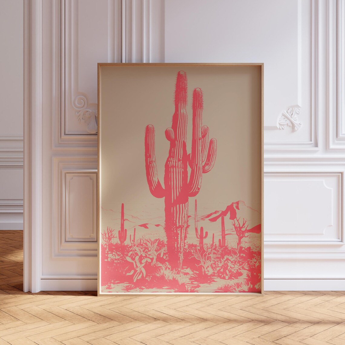Pink Saguaro Cactus Art Print, Retro Southwest Decor