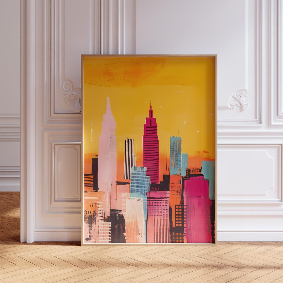 New York City Skyline Sunset Abstract Colorful Skyscraper Poster